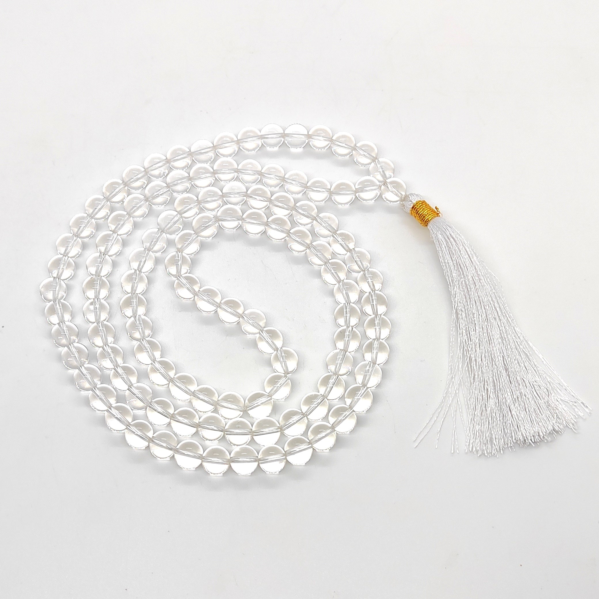 Clear Quartz (Sphatik) Natural Certified 108+1 Japa Mala | Meditation & Healing